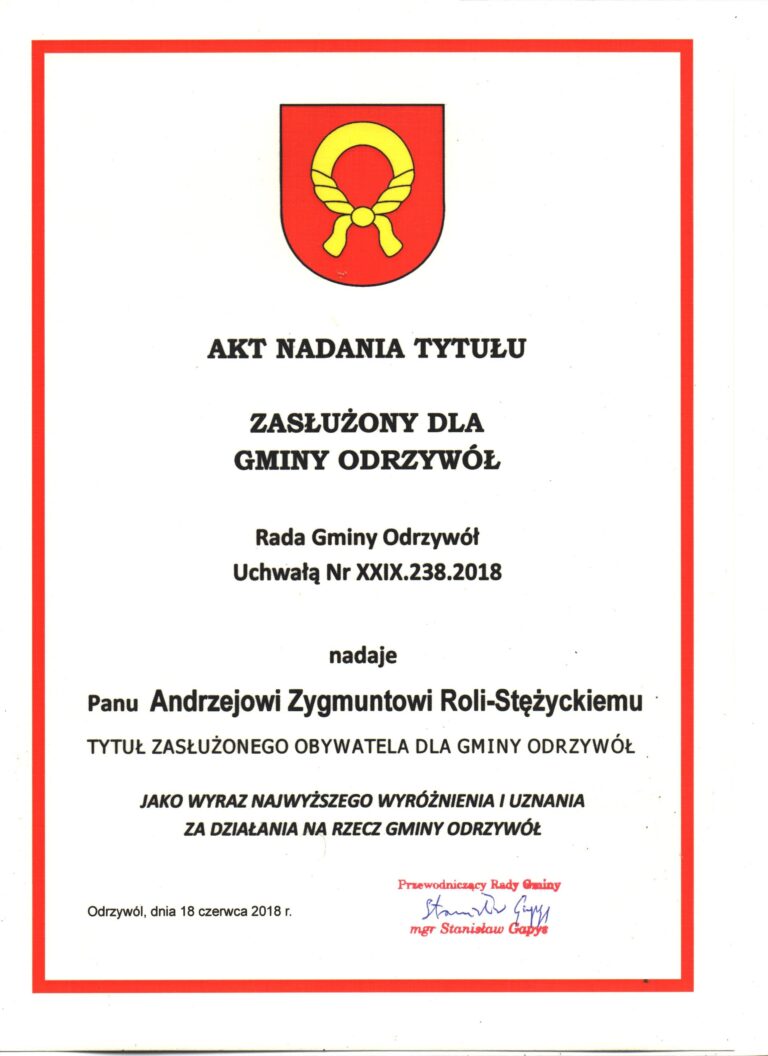 Andrzej Zygmunt Rola-Stężycki „Zasłużony dla gminy Odrzywół”